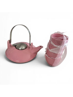 Y2K Pink Ceramic Teapot Set Kawaii Tea Set Pastel Coquette Mini Tea Cups